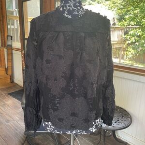 Wilfred Black Long Sleeve Sheer Blouse with Floral Appliqués